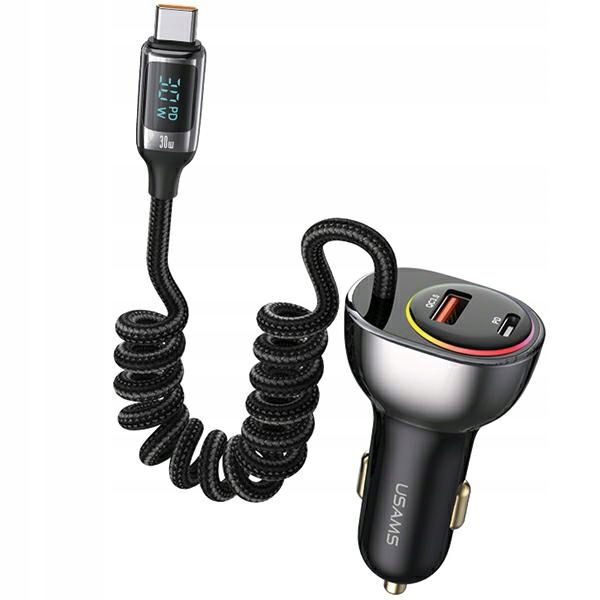2 x Nabíjačka do auta Usams US-CC192 1xUSB-A 18W+1xUSB-C 30W Us kábel