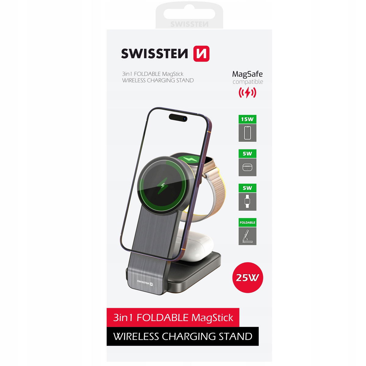 2 x Nabíjačka Swissten Magfold 3v1 25W Skladacia