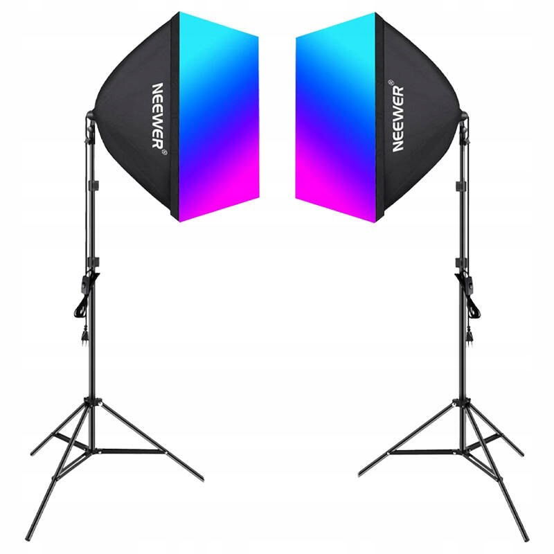 2 x Neewer Študijná Sada Dva Softboxy Rgb Žárovky 24W Statívy A Brána