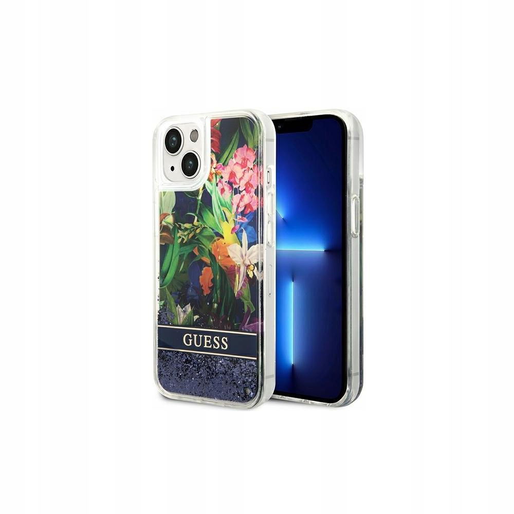 2 x puzdro Guess Flower Liquid Glitter pre iPhone 14 Plus modré