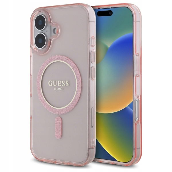 2 x Puzdro Guess Pre Iphone 16 Róžový Glitter Circle Magsafe