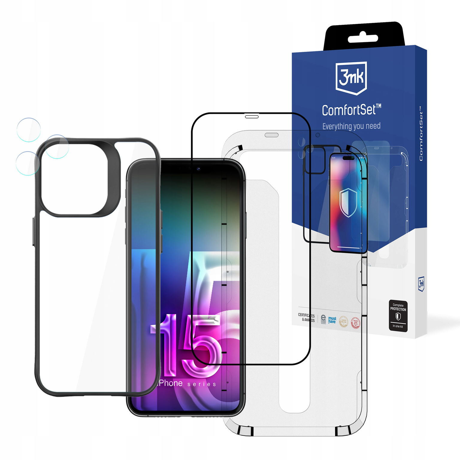 2 x Sada ochranného príslušenstva 3MK Comfort Set 4in1 pre iPhone 15 Pro Max