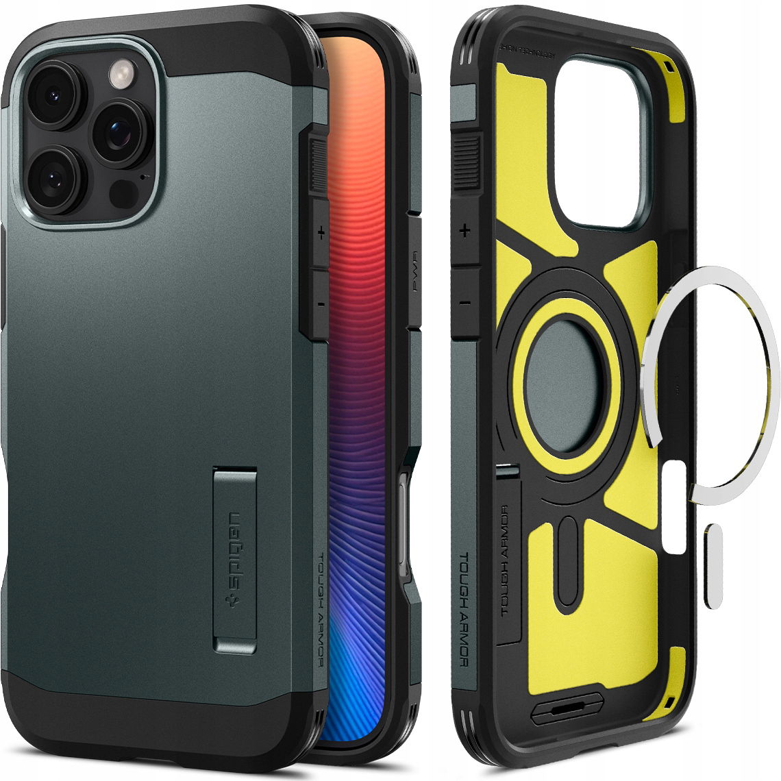 2 x Spigen Tough Armor Mag Pre Iphone 16 Pro 6.3" Magsafe Zelená