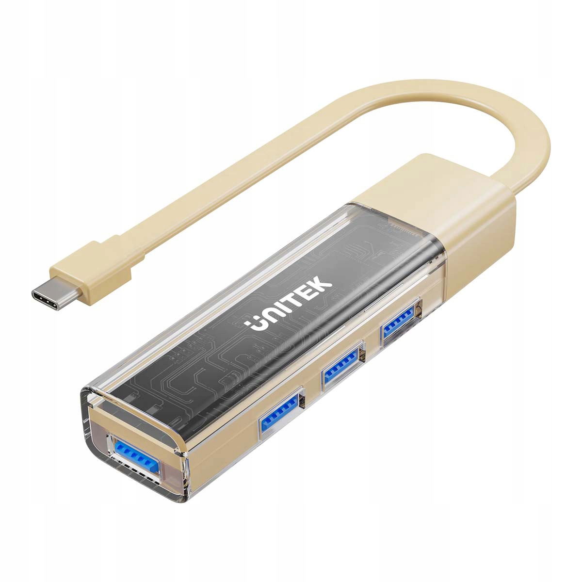 2 x Unitek obojsmerný Usb hub C/usb A 5Gbps, 4x Usb A krémový H1319ACL01