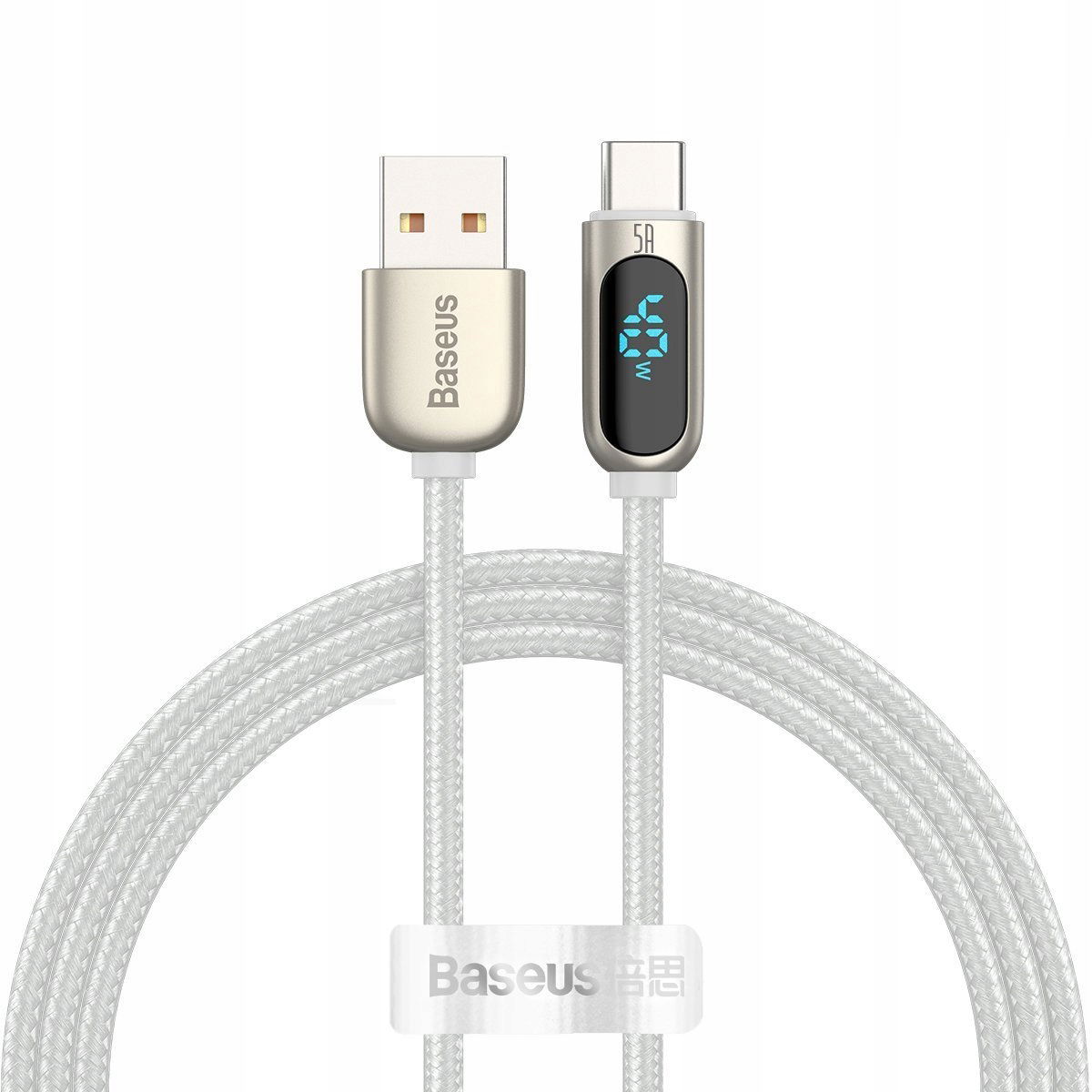 2 x Usb-c kábel Baseus s displejom 5A 1 m, Biely