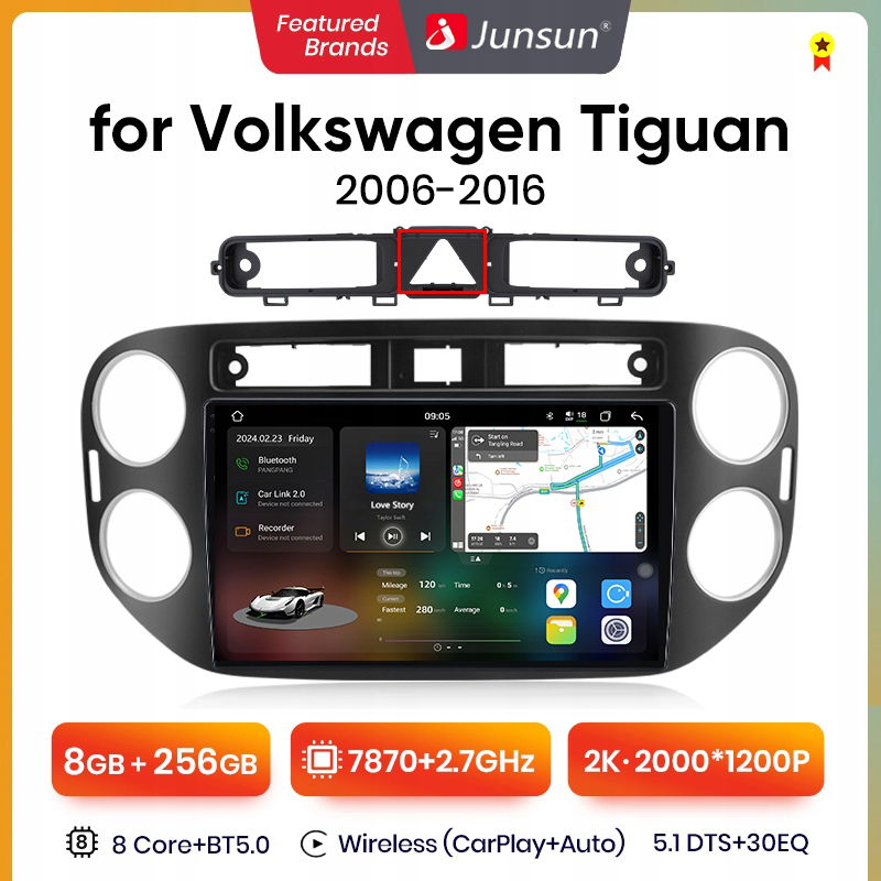 2K Android 13 Radio samochodowe do Tiguan Golf+ 2006-2016 4G CarPlay 8+256