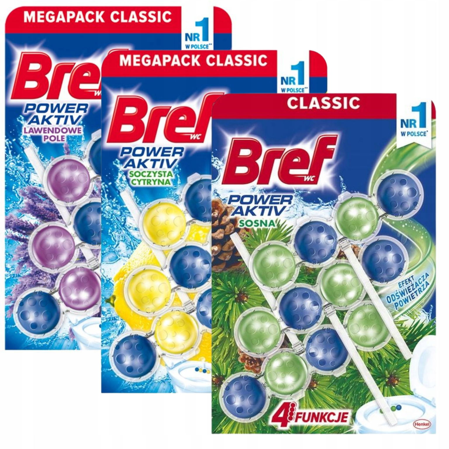 3x Bref Power Aktiv závesná kocka na Wc MIX vôní 3x50 g