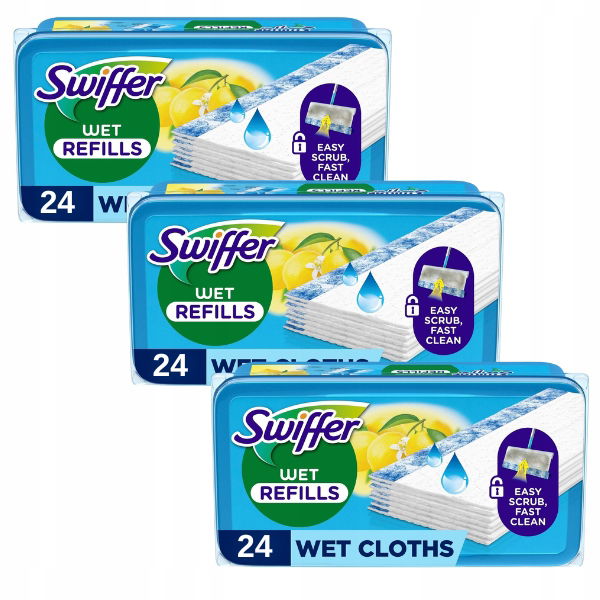 3x Swiffer Wet Refills mokré utierky na podlahu Citrus 24 ks