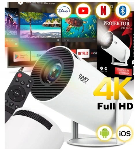 4K Wifi Usb Hdmi Projektor Otočný O 180° S Diaľkovým Ovládaním A Reproduktorom