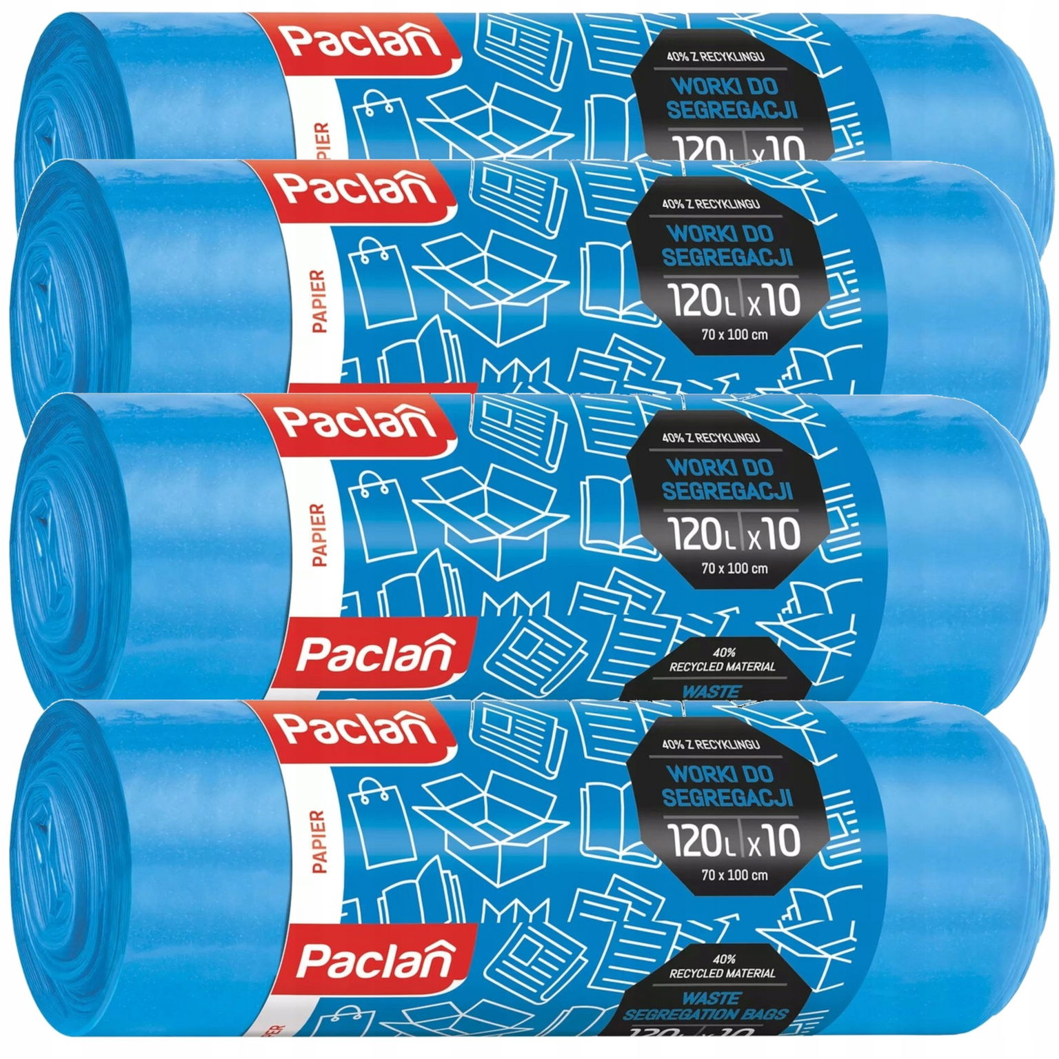 4x Vrecia na odpadky na triedenie Paclan 120L 10 ks modrá papier