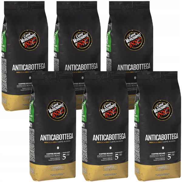 6 x zrnková káva Vergnano Antica Bottega 1 kg zamatová a jemná