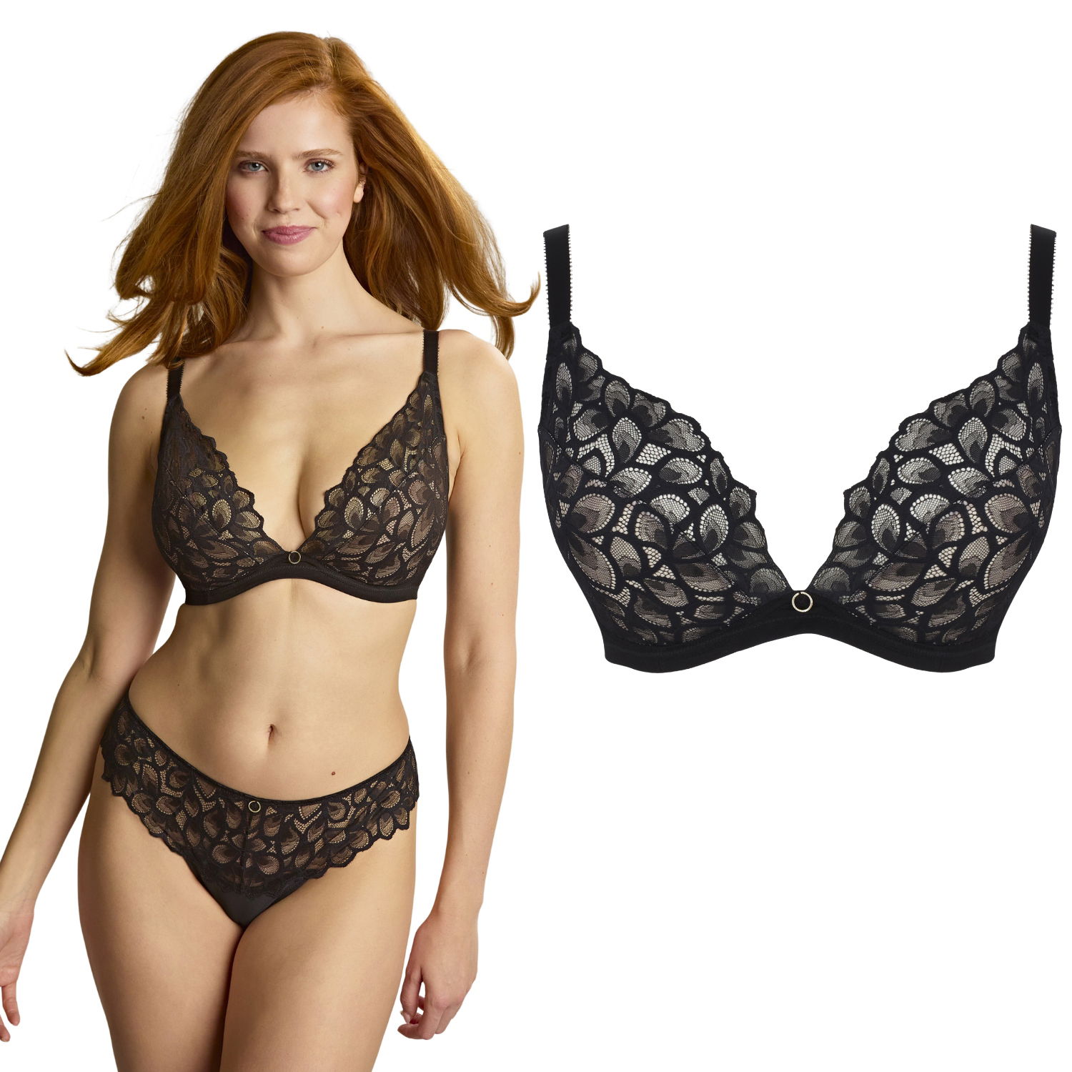 80F UK36E Panache Allure mäkká podprsenka demi plunge black/latte