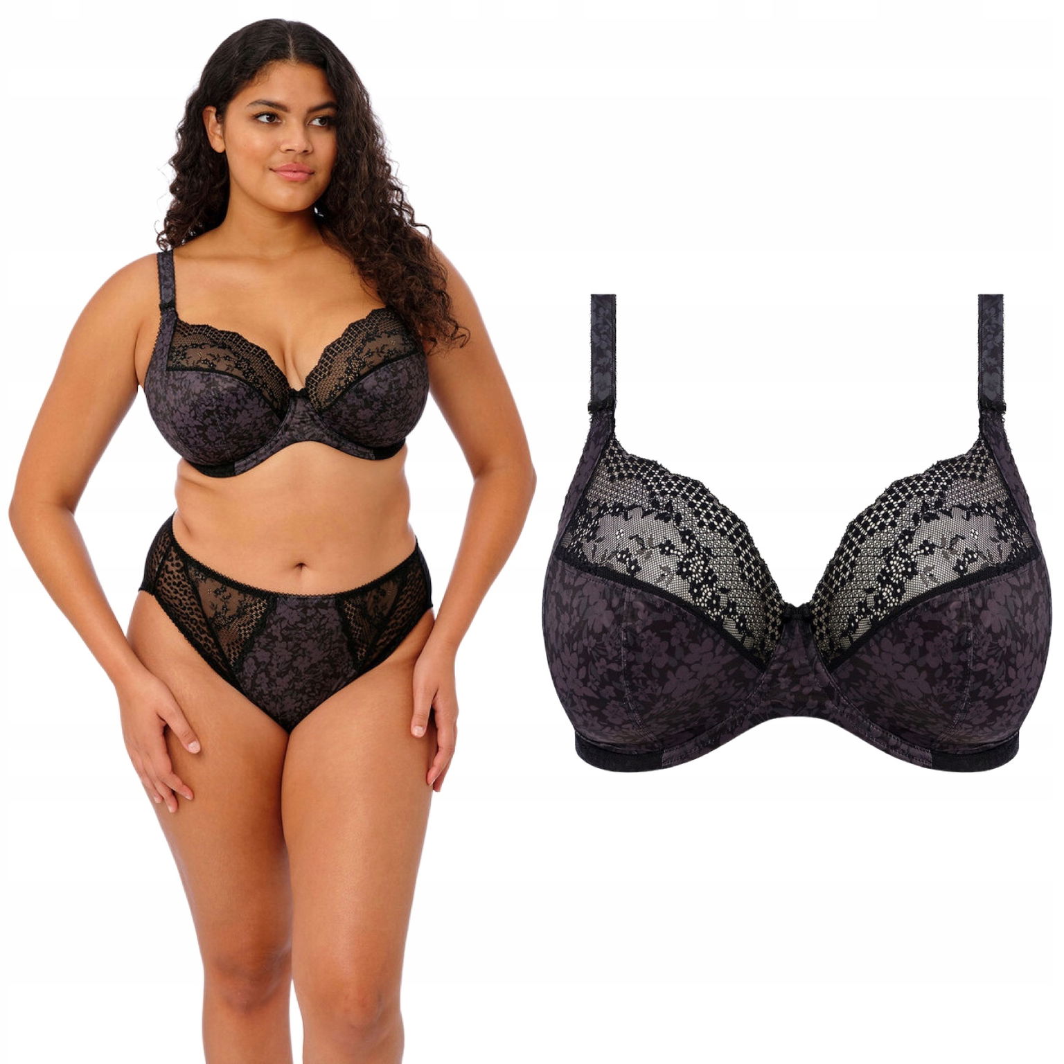 90G 40F Elomi Lucie mäkká plunge podprsenka s elastickou čipkou, čierna