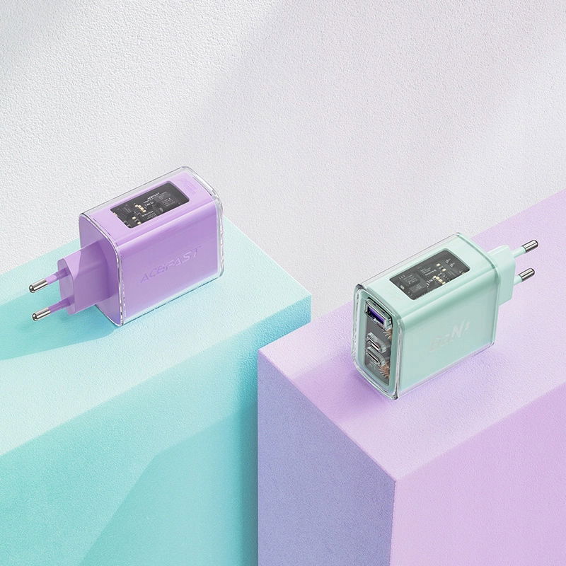 Acefast nabíjačka GaN 65W 3 porty (1xUSB, 2xUSB C) ružová (A45)