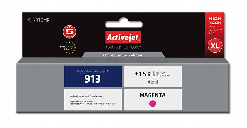 Activejet AH-913MR (náhrada Hp 913 F6T78AE, Premium, 45 ml, purpurová)