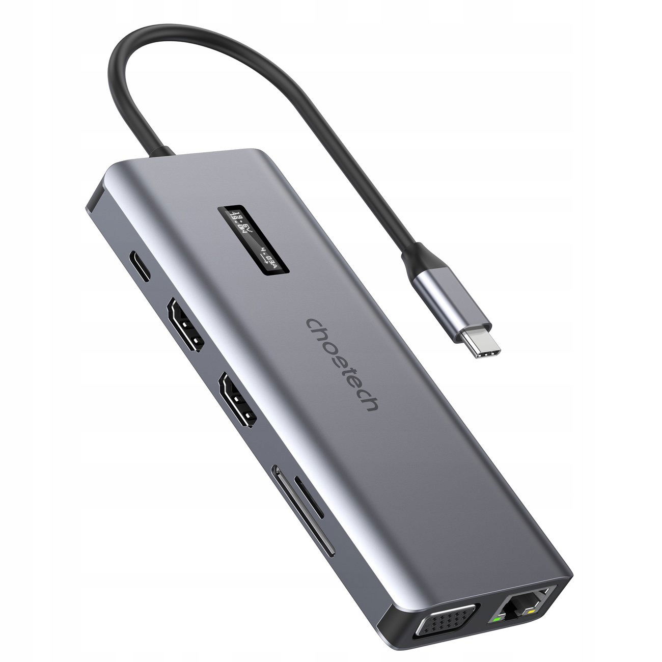 Adaptér Hub 12v1 Usb-c Usb-a Vga Aux Sd Tf sivý