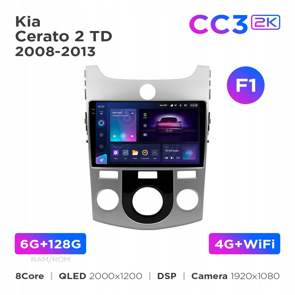 Android Gps Bt Teyes CC3 2k 6+128 Gb 9" Kia Cerato 2 Td 2008-2013 (F1)