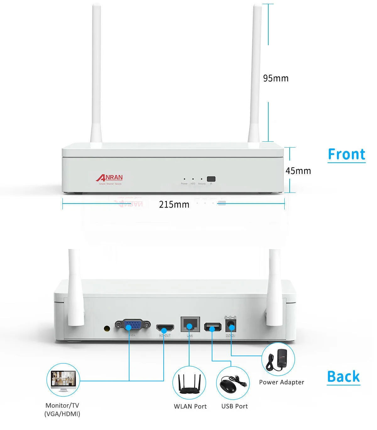 Anran 8CH bezdrôtový Nvr pre Anran 3MP alebo 5MP Wifi AR-D6008