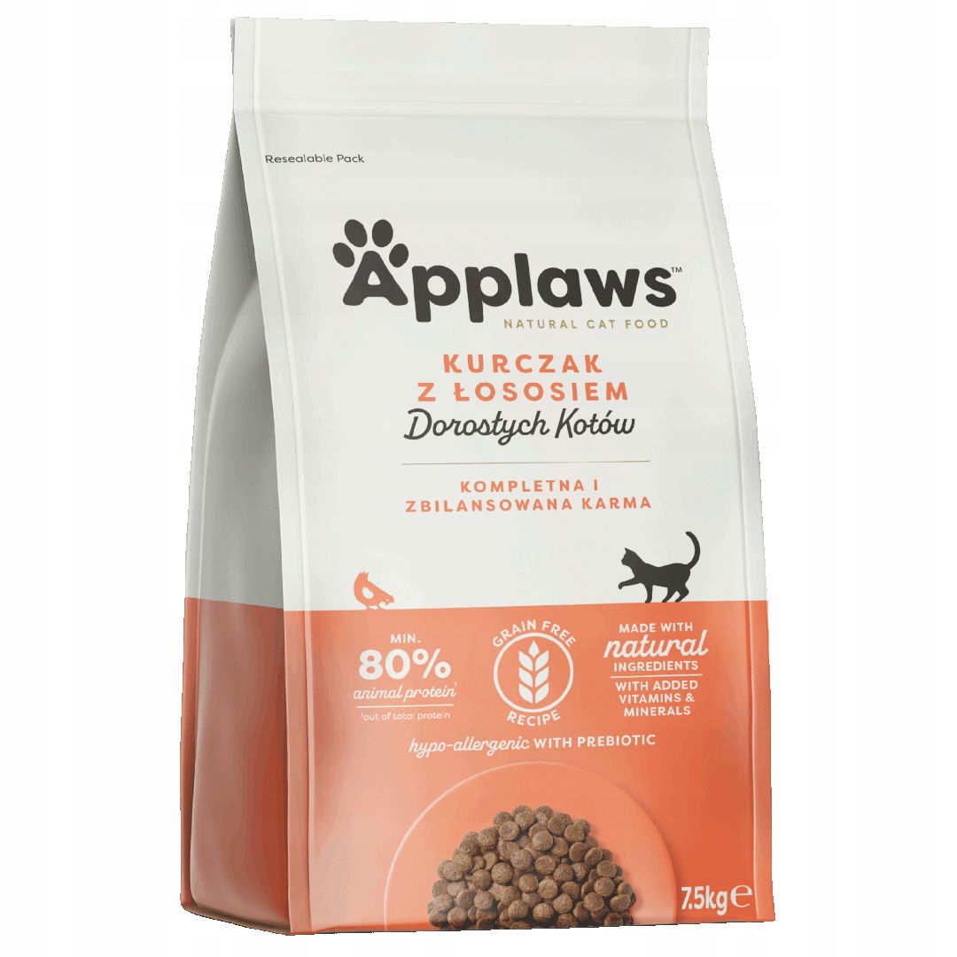 Applaws Cat 7,5 kg Bezobilné suché krmivo pre mačky s kuracím mäsom a lososom