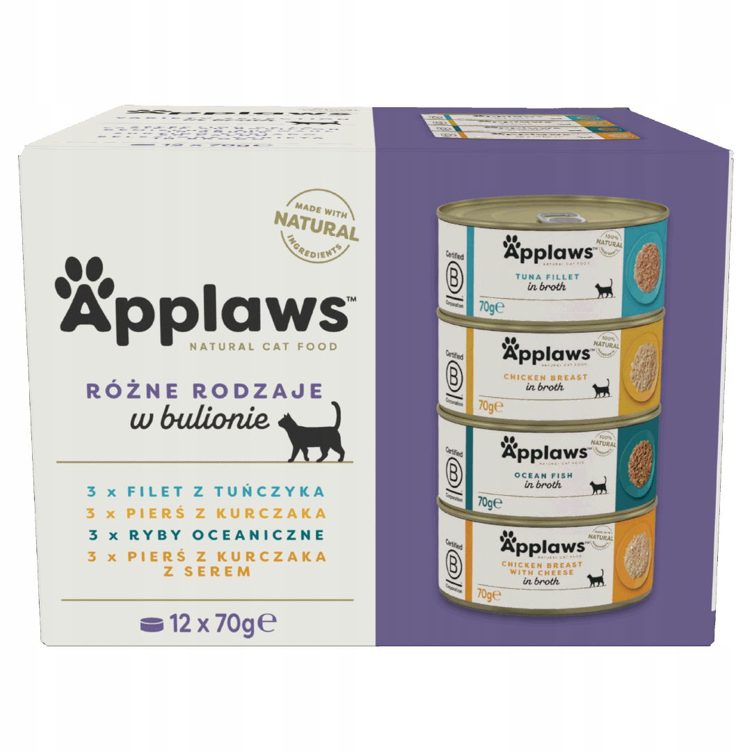 Applaws Vlhké Krmivo pre mačky Multipack 12x70 g Mix príchutí Kuracie Mäso a Ryba