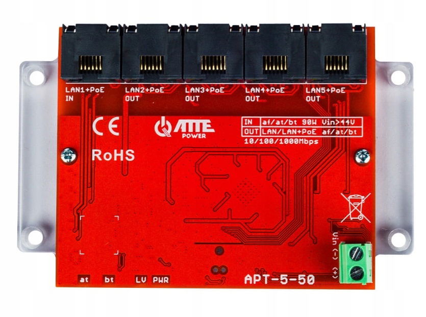 APT-5-50 Switch PoE 5 portový 10/100/1000Mbps, extender Atte