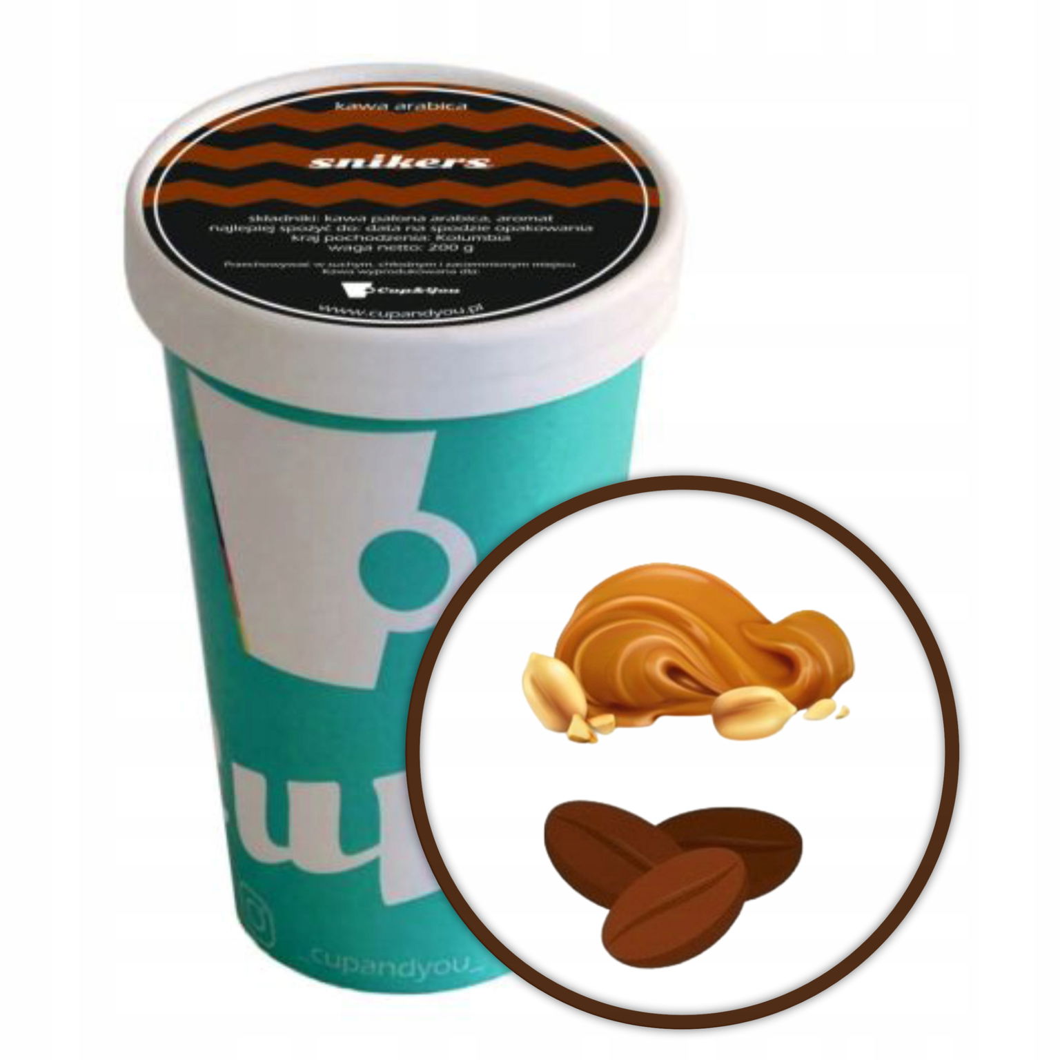 Aromatizovaná káva s príchuťou Snikers zrnková Arabica Cup&You 200 g Premium