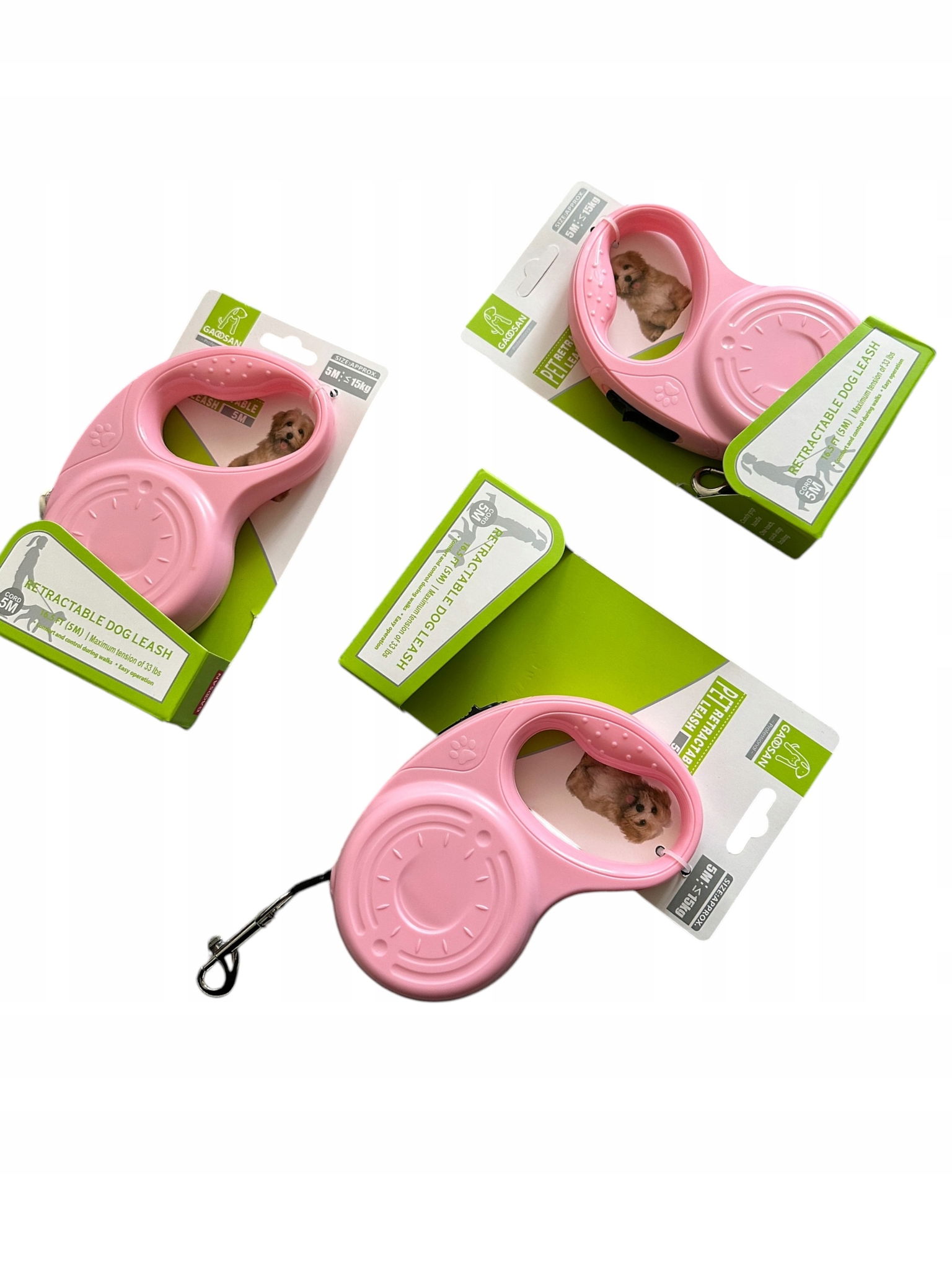 automatické vodítko pre psa do 15 kg, páska 5 m, zámok, rolovacia, ružová