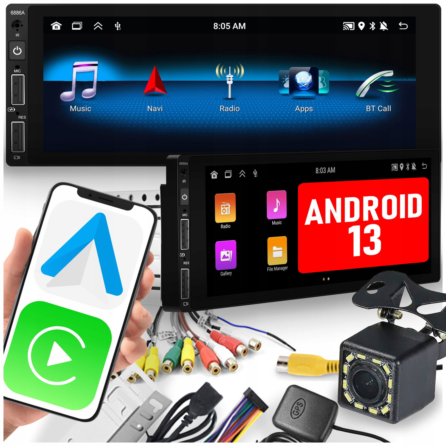 Autorádio 1 Din Carplay Android Wifi Gps 2GB Rám Dotykové Usb