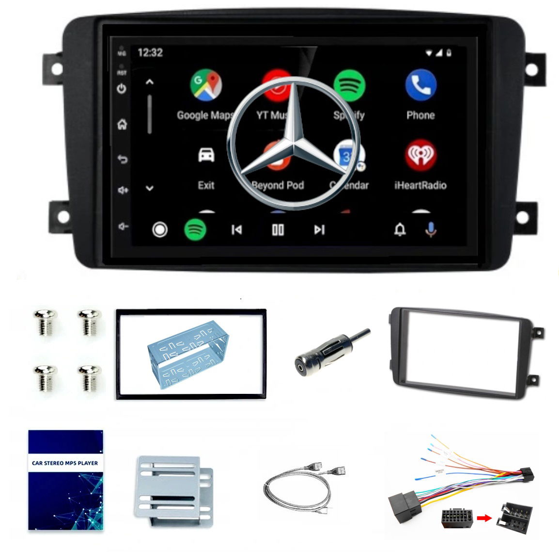 Autorádio 2-DIN Android Auto Bluetooth Carplay Mercedes W203 C209 W639