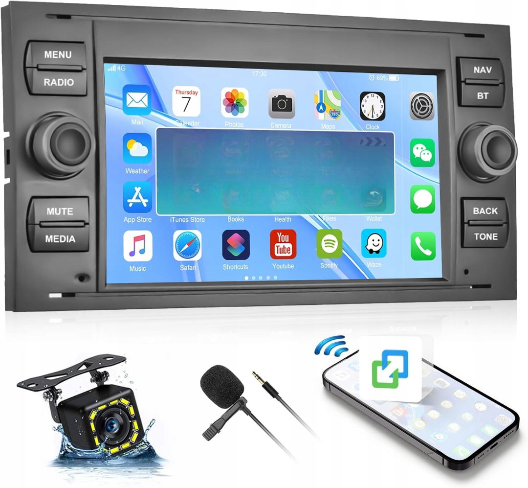Autorádio 2-DIN Apple Android Carplay Bluetooth Ford Fusion Kuga