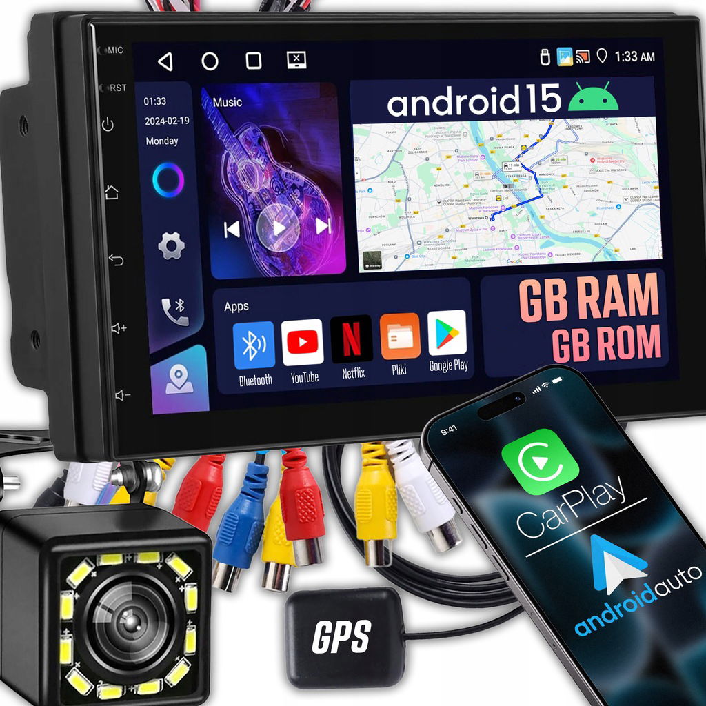 Autorádio 2 Din WiFi Gps ANDROID15 Bluetooth Usb Rds Cúvacia Kamera