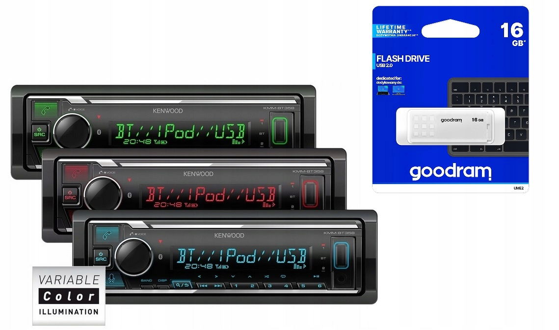 Autorádio flash disk 16 Gb Bluetooth Aux Usb 3xRCA Kenwood KMM-BT358
