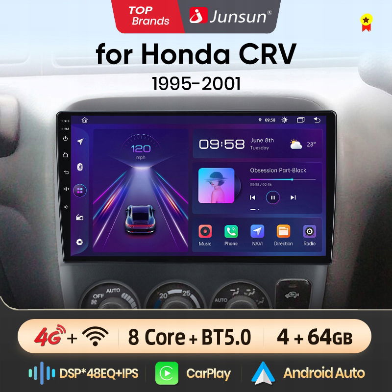 autorádio inteligentný automobilový systém Honda Crv 1995-01 4G 4+64