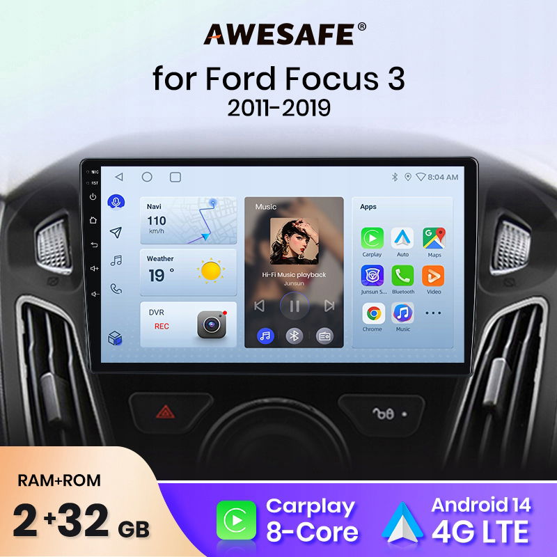 Awesafe androidauto Ford Focus 3 mk3 2011-2019 carplay autorádio