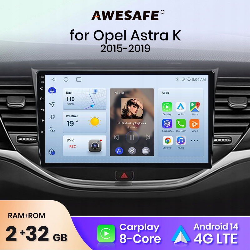 Awesafe androidauto Opel Astra K 2015 2016 carplay 2+32 autorádio