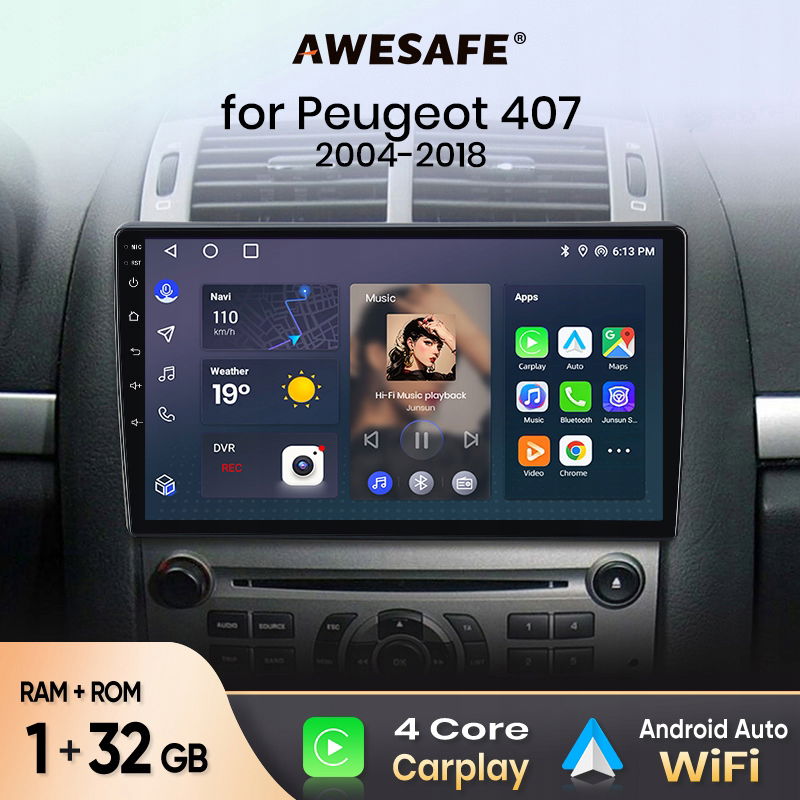 Awesafe androidauto Peugeot 407 2004-2011 carplay auto rádio