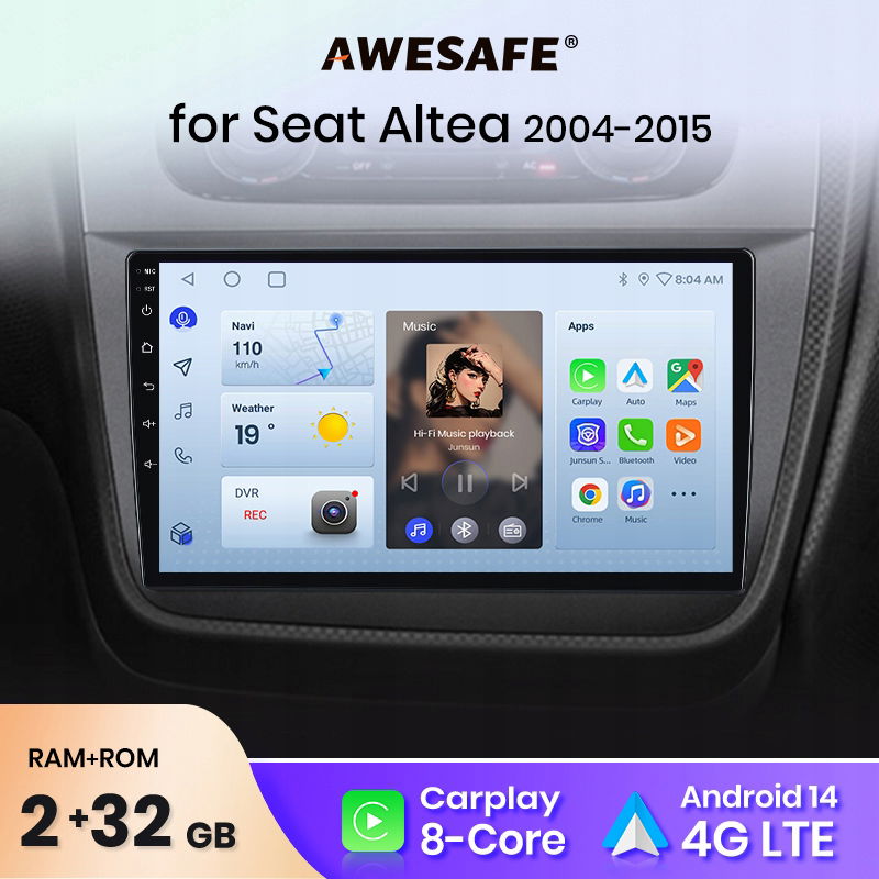 Awesafe androidauto Seat Altea 2004-2015 carplay 2+32 autorádio