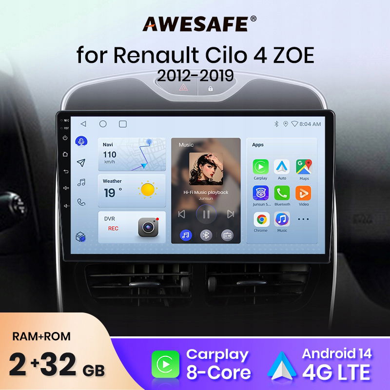 Awesafe Androiduto Renault Clio 4 2017-2019 carplay 2+32 autorádio