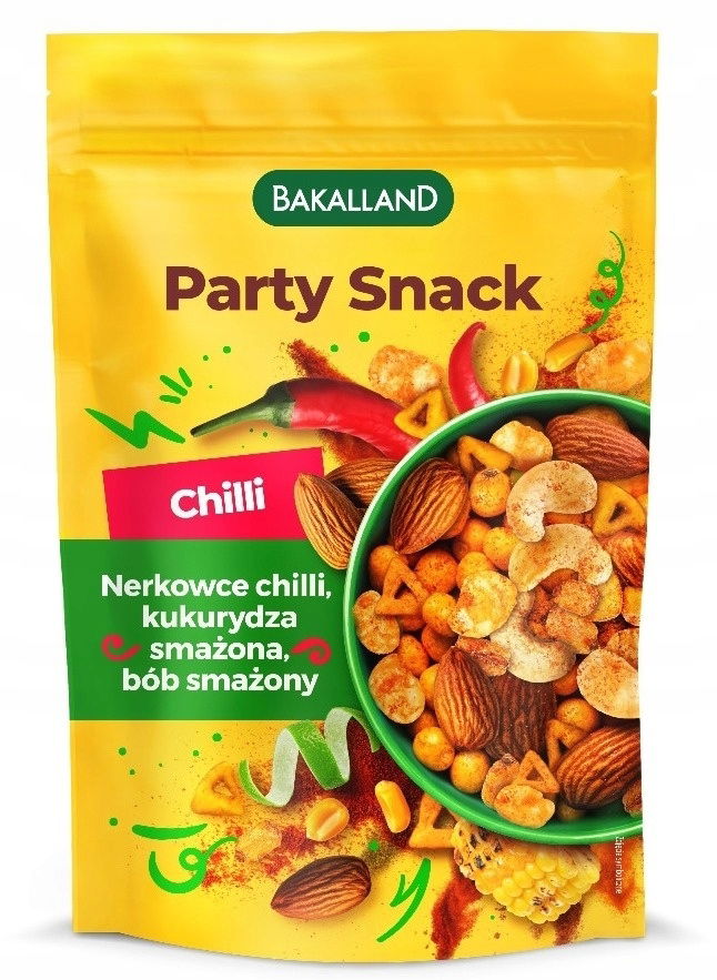 Bakalland Party Snack Chilli zmes kukuričných orechov bobu bôb 170 g