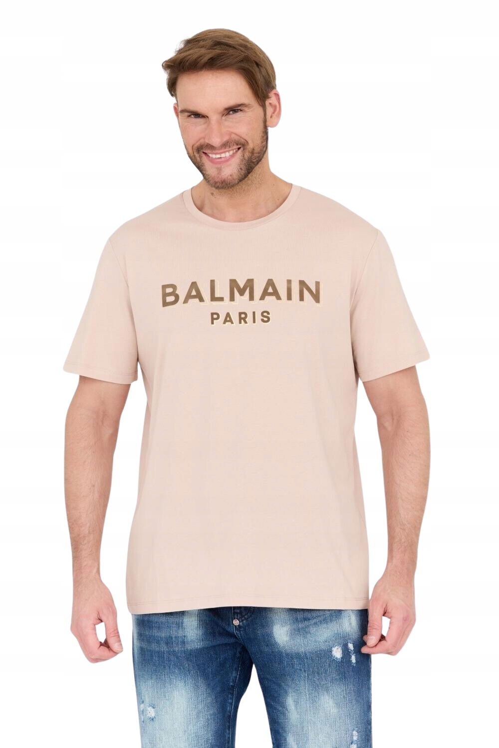 Balmain Béžové tričko s zamatovým logom M