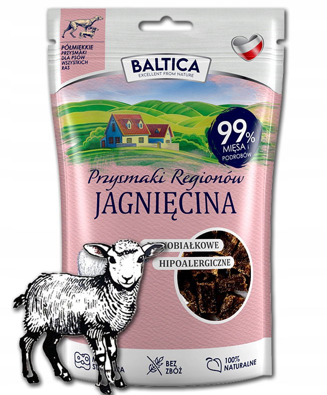 Baltica Polomäkké monoproteínové pochúťky hypoalergénne jahňacie mäso 80 g