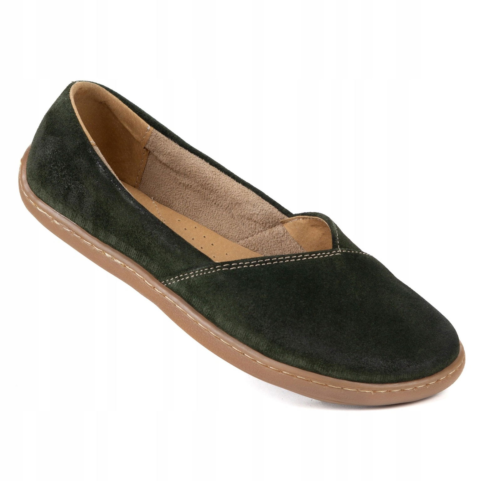 Barefoot minimalistické baleríny Ease anatomické olivová velúrové 39