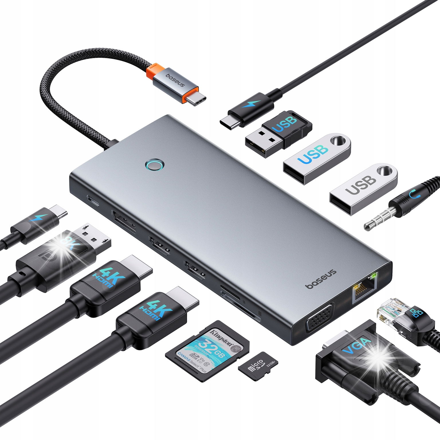 Baseus Adaptér Hub 13v1 Hdmi Dp Vga Usb-c Usb-a Pd RJ45 Sd Tf +3.5