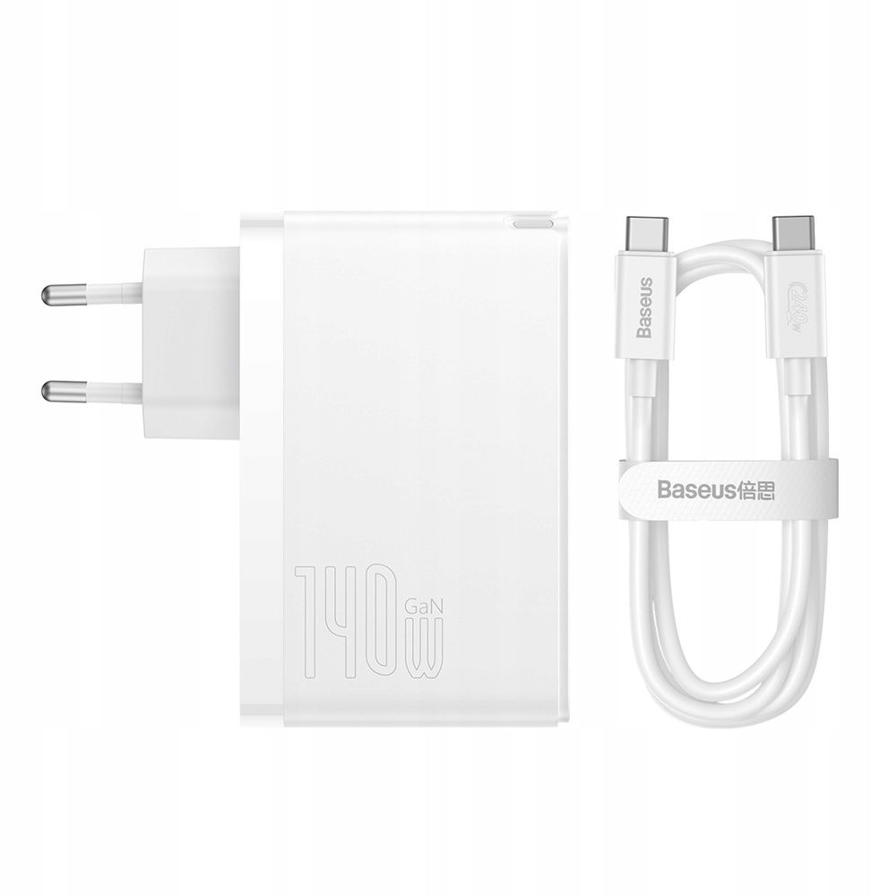 Baseus nabíjačka GaN5 Pro Pd 140W 2x Usb-c 1x Usb biela Us kábel