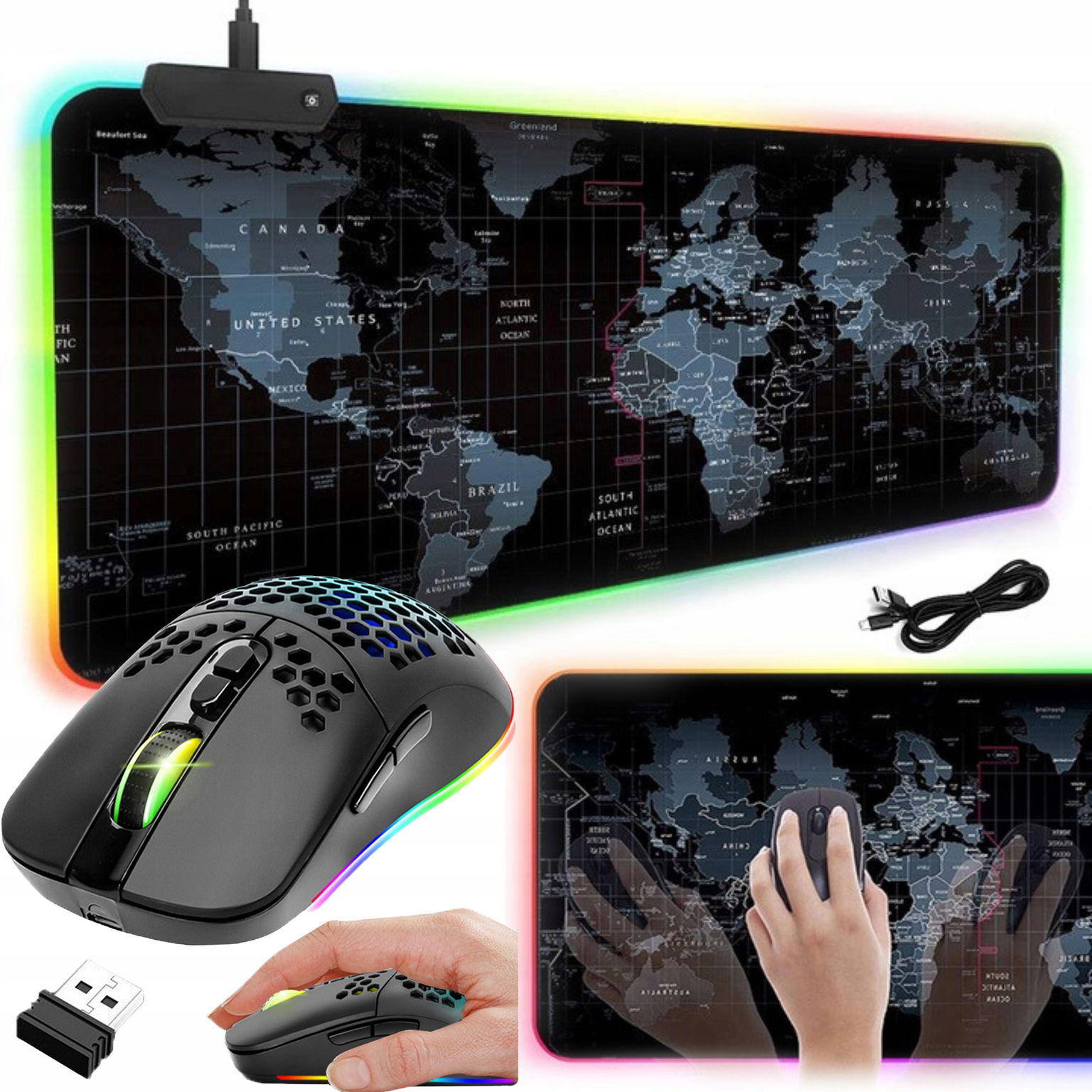 Bezdrôtová Herná Myš S Podložkami Rgb XXL