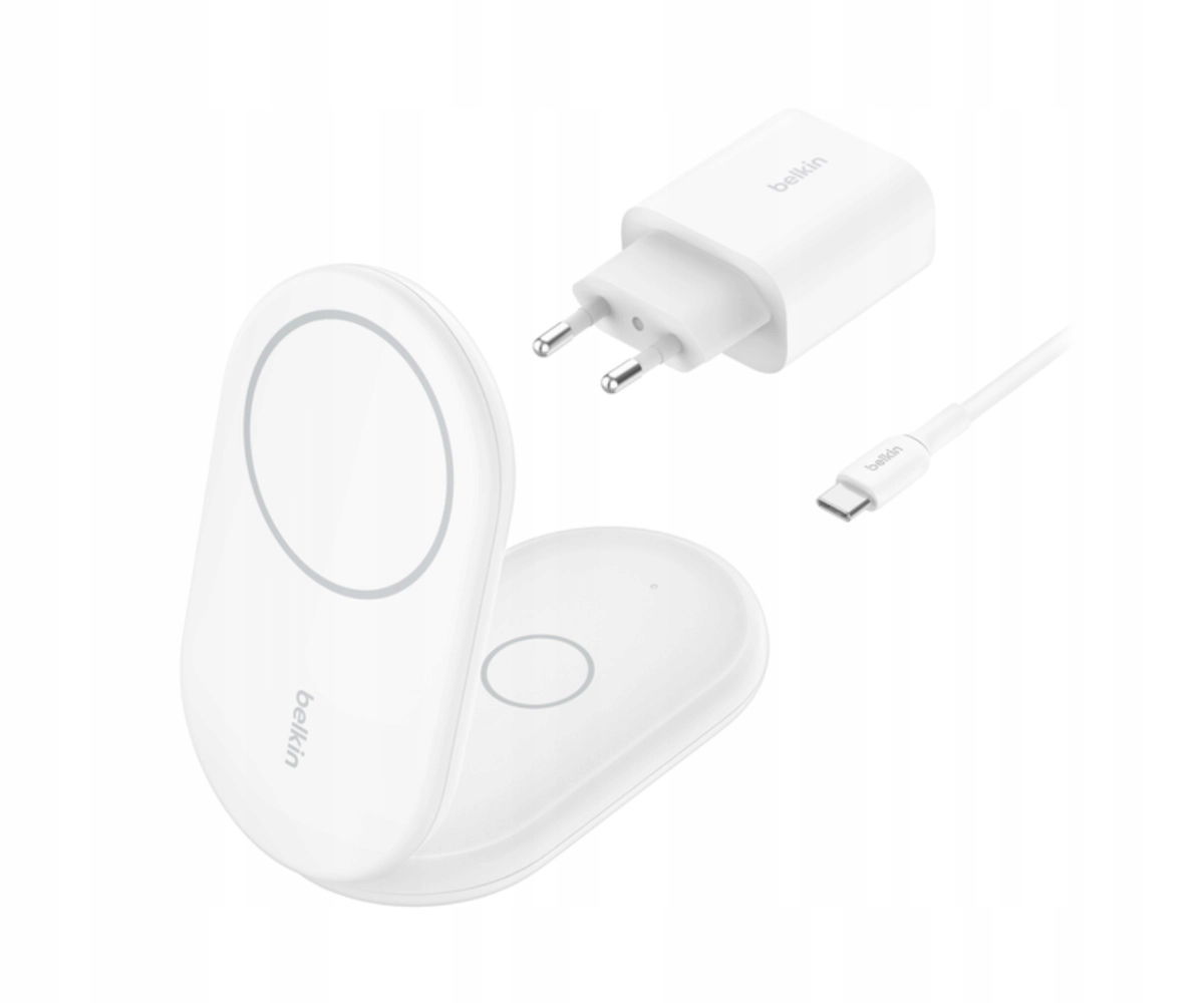 Bezdrôtová indukčná nabíjačka Belkin BoostCharge 15W 2v1 Biela (Qi2)