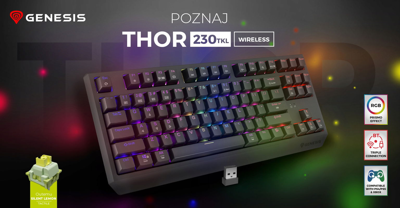 Bezdrôtová mechanická Genesis Thor 230 Tkl Hot Swap Rgb Silent Lemon