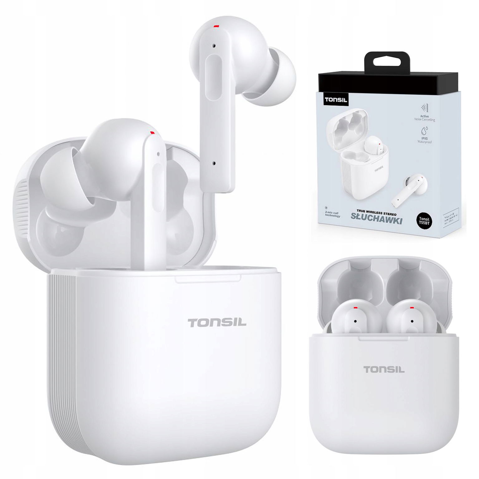 Bezdrôtové slúchadlá Tonsil T55BT Bluetooth Tws Anc do uší MIC Biele