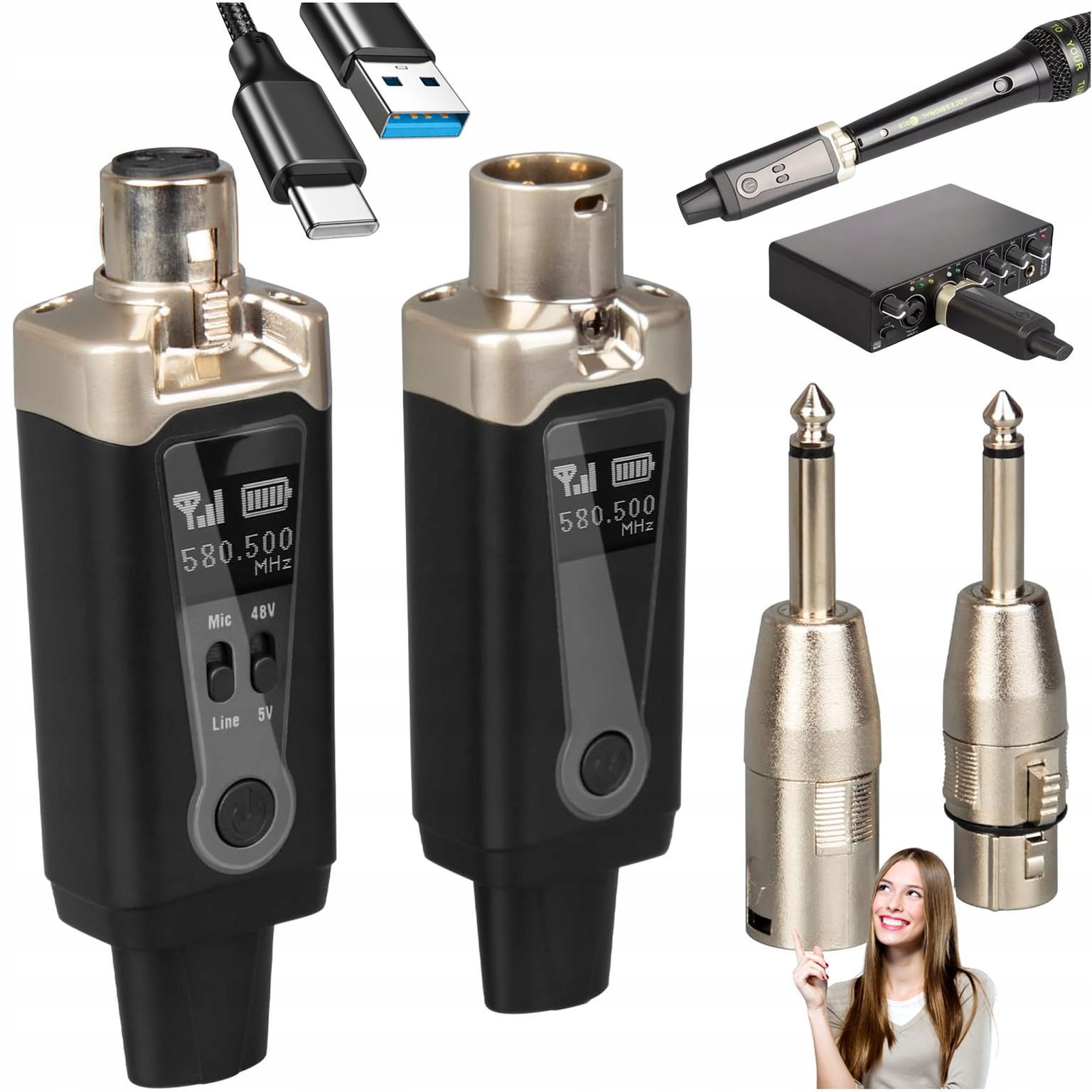 Bezdrôtový systém prenosu zvuku Uhf Phantom 2x adaptér Xlr jack 6,35