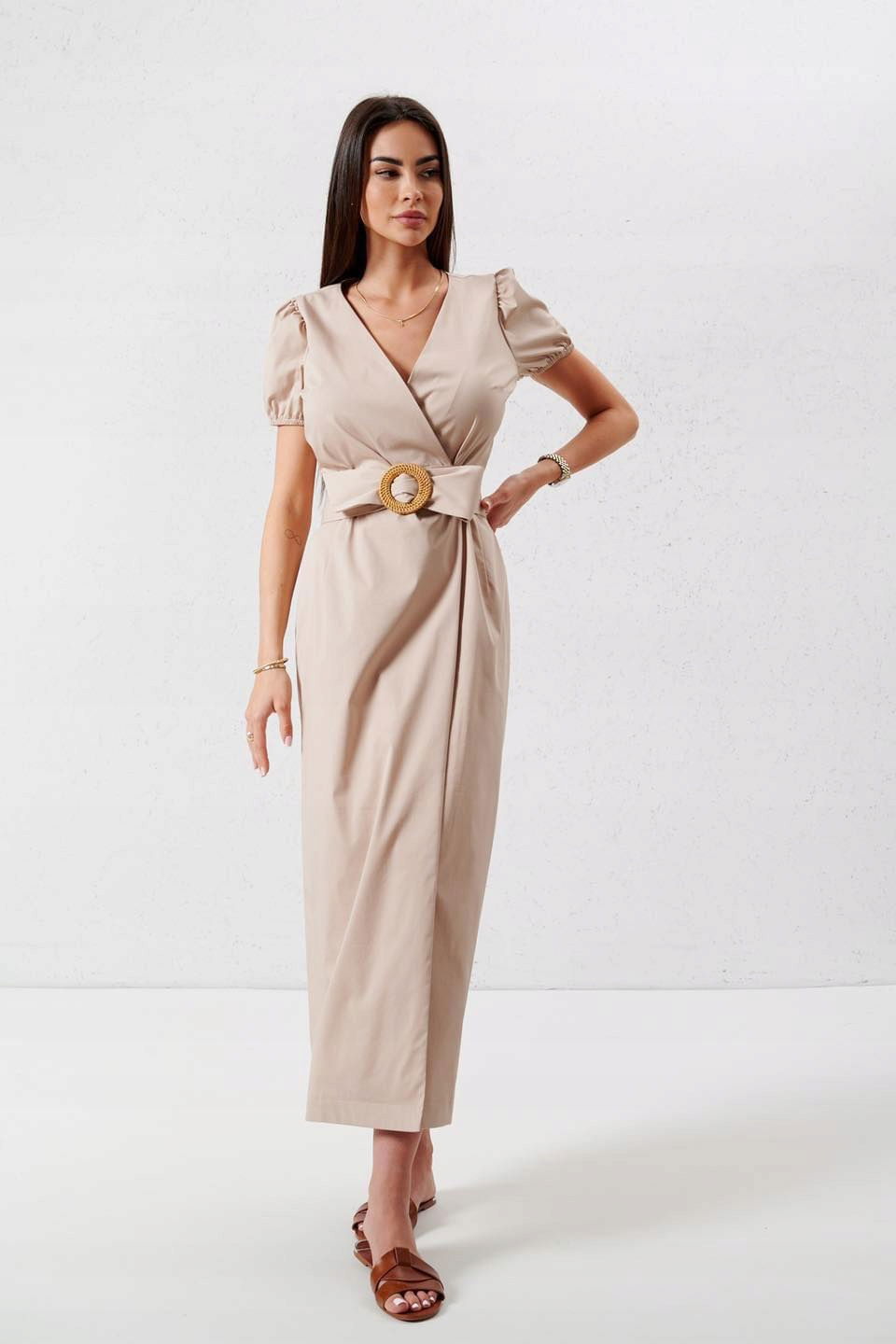 Béžová obálková sukňa Model 0498 Lalous veľkosť S